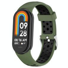 Per Xiaomi Smart Band 9/9 NFC Holes Style Metal Connector Cinturino per orologio in silicone bicolore (verde militare nero)