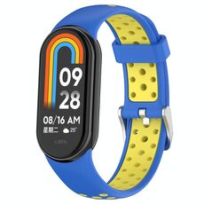 Per Xiaomi Smart Band 9/9 NFC Fori Stile Connettore in metallo Cinturino in silicone bicolore (blu giallo)