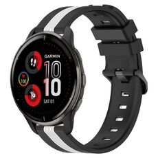 Per cinturino in silicone bicolore verticale da 20 mm Garmin Venu 2 Plus (nero + bianco)
