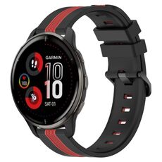 Per cinturino in silicone bicolore verticale da 20 mm Garmin Venu 2 Plus (nero + rosso)