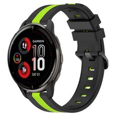 Per cinturino in silicone bicolore verticale da 20 mm Garmin Venu 2 Plus (nero + verde lime)