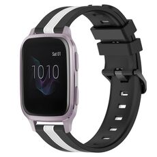 Per cinturino in silicone bicolore verticale da 20 mm Garmin Venu SQ (nero + bianco)