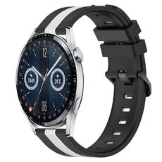 Per Huawei Watch GT3 42mm 20mm Cinturino in silicone bicolore verticale (nero + bianco)