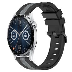 Per Huawei Watch GT3 42mm 20mm Cinturino in silicone bicolore verticale (nero + grigio)