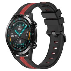 Per Huawei Watch GT2 42mm 20mm Cinturino in silicone bicolore verticale (nero + rosso)