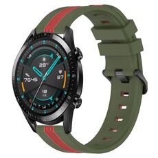 Per Huawei Watch GT2 42mm 20mm Cinturino in silicone bicolore verticale (verde militare + rosso)