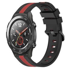 Per Huawei Watch 2 Cinturino in silicone bicolore verticale da 20 mm (nero + rosso)