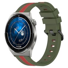 Per Huawei Watch GT3 Pro 46mm 22mm Cinturino in silicone bicolore verticale (verde militare + rosso)