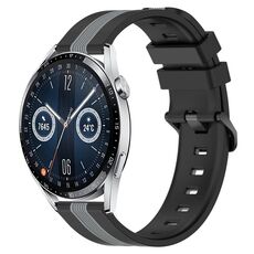 Per Huawei Watch GT3 46mm 22mm Cinturino in silicone bicolore verticale (nero + grigio)