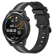 Per Huawei Watch GT Runner 22mm Cinturino in silicone bicolore verticale (nero + grigio)