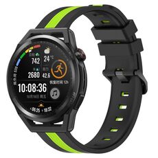 Per Huawei Watch GT Runner 22mm Cinturino in silicone bicolore verticale (nero + verde lime)