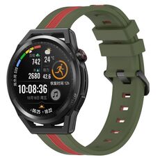 Per Huawei Watch GT Runner 22mm Cinturino in silicone bicolore verticale (verde militare + rosso)