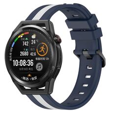 Per Huawei Watch GT Runner 22mm Cinturino in silicone bicolore verticale (blu + bianco)