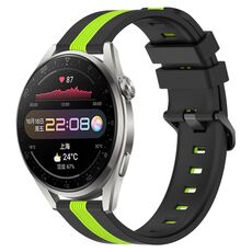 Per Huawei Watch 3 Pro Cinturino in silicone bicolore verticale da 22 mm (nero + verde lime)