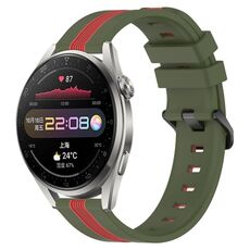 Per Huawei Watch 3 Pro Cinturino in silicone bicolore verticale da 22 mm (verde militare + rosso)