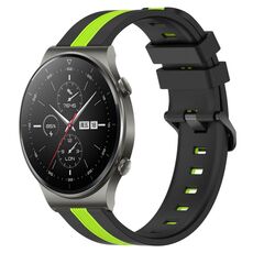 Per cinturino in silicone bicolore verticale da 22 mm Huawei GT2 Pro (nero + verde lime)