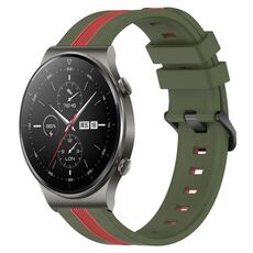 Per cinturino in silicone bicolore verticale da 22 mm per Huawei GT2 Pro (verde militare + rosso)