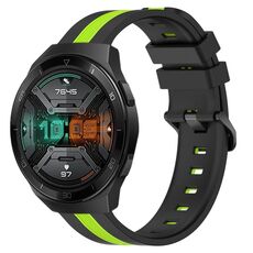 Per Huawei Watch GT 2E 22mm Cinturino in silicone bicolore verticale (nero + verde lime)