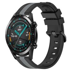 Per Huawei GT2 46mm 22mm Cinturino in silicone bicolore verticale (nero + grigio)