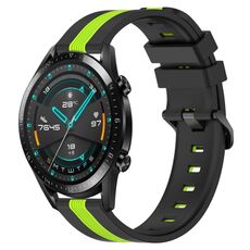 Per Huawei GT2 46mm 22mm Cinturino in silicone bicolore verticale (nero + verde lime)