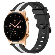 For Honor Watch GS 3 22mm Cinturino in silicone bicolore verticale (nero + bianco)