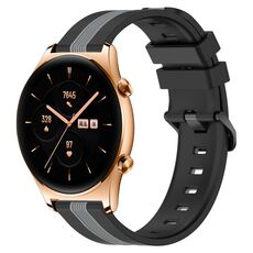 For Honor Watch GS 3 22mm Cinturino in silicone bicolore verticale (nero + grigio)