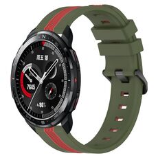 For Honor Watch GS Pro 22mm Cinturino in silicone bicolore verticale (verde militare + rosso)