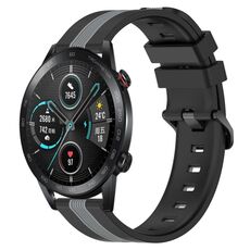 Per Honor Magic Watch 2 46mm 22mm Cinturino in silicone bicolore verticale (nero + grigio)