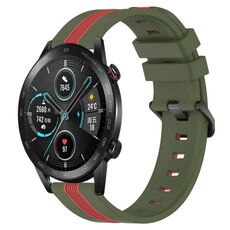 Per Honor Magic Watch 2 46mm 22mm Cinturino in silicone bicolore verticale (verde militare + rosso)