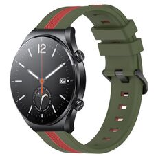 Per Xiaomi MI Watch S1 Cinturino in silicone bicolore verticale da 22 mm (verde militare + rosso)