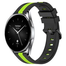 Per Xiaomi MI Watch S2 42mm 22mm Cinturino in silicone bicolore verticale (nero + verde lime)