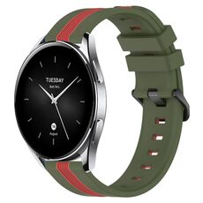 Per Xiaomi MI Watch S2 42mm 22mm Cinturino in silicone bicolore verticale (verde militare + rosso)