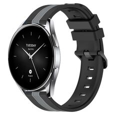 Per Xiaomi MI Watch S2 46mm 22mm Cinturino in silicone bicolore verticale (nero + grigio)