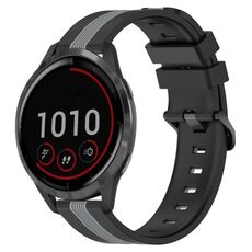 Per cinturino in silicone bicolore verticale da 22 mm Garmin Vivoactive 4 (nero + grigio)