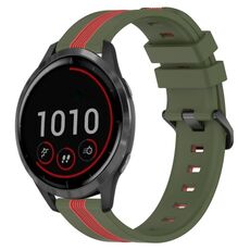 Per cinturino in silicone bicolore verticale da 22 mm Garmin Vivoactive 4 (verde militare + rosso)