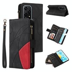 Per Honor 200 Lite Global Dual-color 9 slot per schede Custodia per telefono in pelle con cerniera a portafoglio (nero)