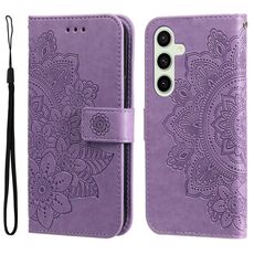 Per Samsung Galaxy S24 FE 5G Custodia per cellulare in pelle con fiori a sette petali (viola chiaro)