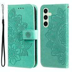 Per Samsung Galaxy S24 FE 5G Custodia per cellulare in pelle con fiori a sette petali (verde)