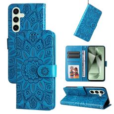 Custodia per telefono in pelle girasole goffrata per Samsung Galaxy S24 FE 5G (blu)