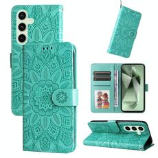 Custodia per telefono in pelle girasole goffrata per Samsung Galaxy S24 FE 5G (verde)