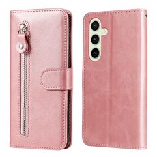 Custodia per cellulare in pelle con cerniera alla moda per Samsung Galaxy S24 FE 5G (oro rosa)