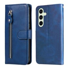 Custodia per telefono in pelle con cerniera alla moda per Samsung Galaxy S24 FE 5G (blu)
