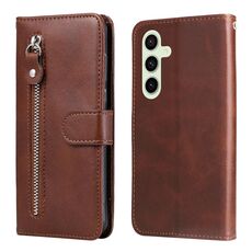 Custodia per cellulare in pelle con cerniera alla moda per Samsung Galaxy S24 FE 5G (marrone)