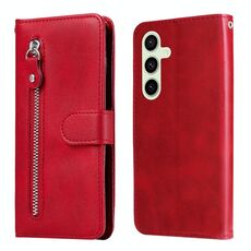 Per Samsung Galaxy S24 FE 5G Custodia per telefono in pelle con cerniera e texture di vitello alla moda (rosso)