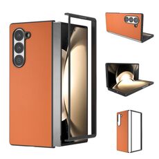 Per Samsung Galaxy Z Fold6 Custodia per telefono con copertura completa in pelle PU e cornice nera (arancione)