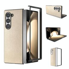 Per Samsung Galaxy Z Fold6 Custodia per telefono con copertura completa in pelle PU e cornice nera (oro)