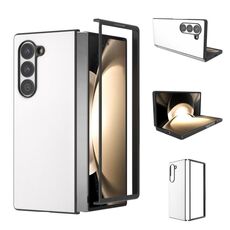 Per Samsung Galaxy Z Fold6 Custodia per telefono con copertura completa in pelle PU e cornice nera (bianca)