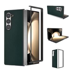 Custodia per telefono a copertura totale con telaio nero in pelle PU per Samsung Galaxy Z Fold6 (verde)