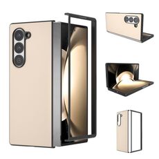 Per Samsung Galaxy Z Fold6 Custodia per telefono con copertura completa in pelle PU e cornice nera (rosa pesca)