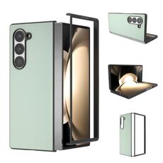 Per Samsung Galaxy Z Fold6 Custodia per telefono con copertura completa in pelle PU e cornice nera (verde chiaro)